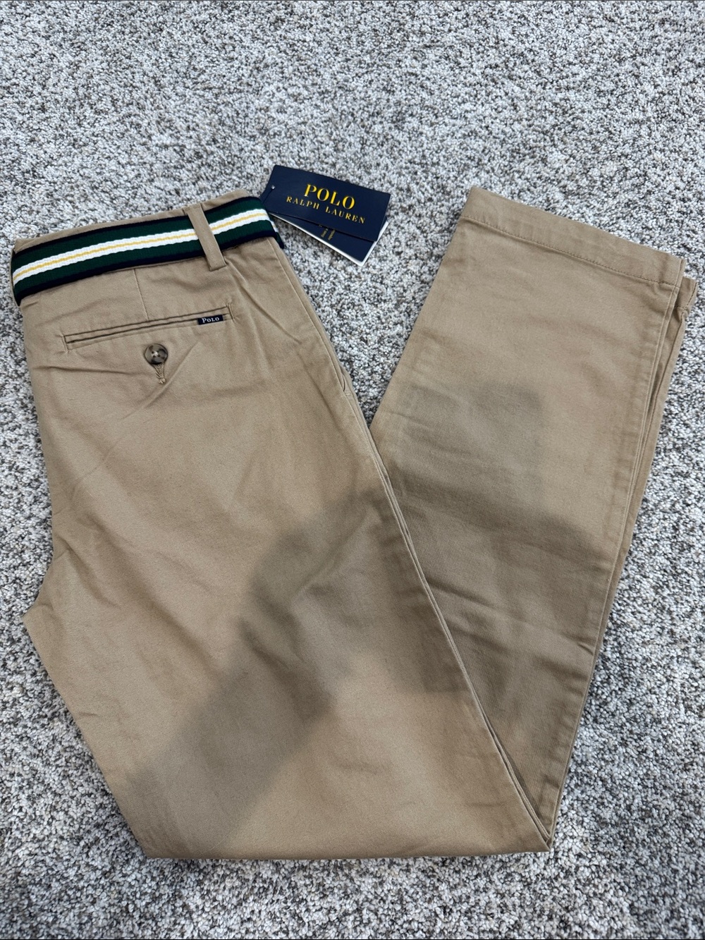 Polo by Ralph Lauren Tan Khaki Chino Pants with Striped Waistband